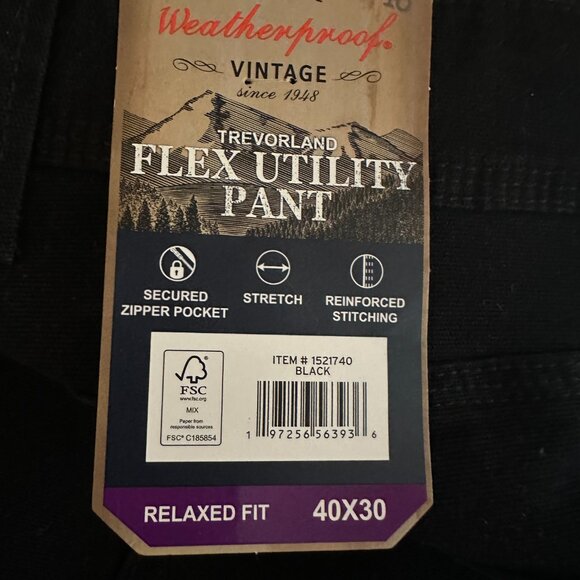 Weatherproof Vintage Men's Flex Utility Canvas Pant Size 40X30 Black Stretch - Picture 14 of 14